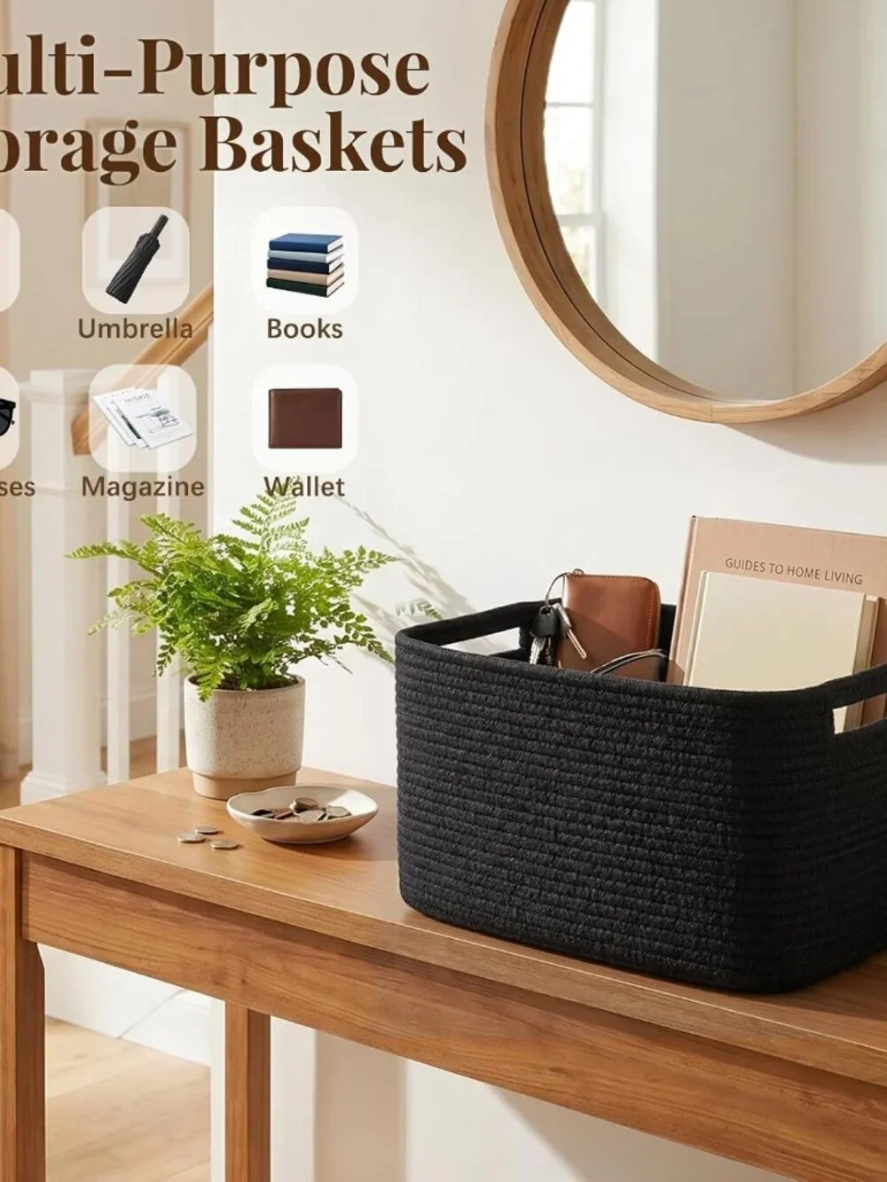 New 4Packs Natural Cotton Rope Storage Baskets for Organizing Toys, Clothes